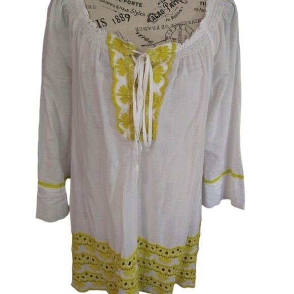 Inc international embroidered top size 6 boho cottage core peasant white - Picture 1 of 7